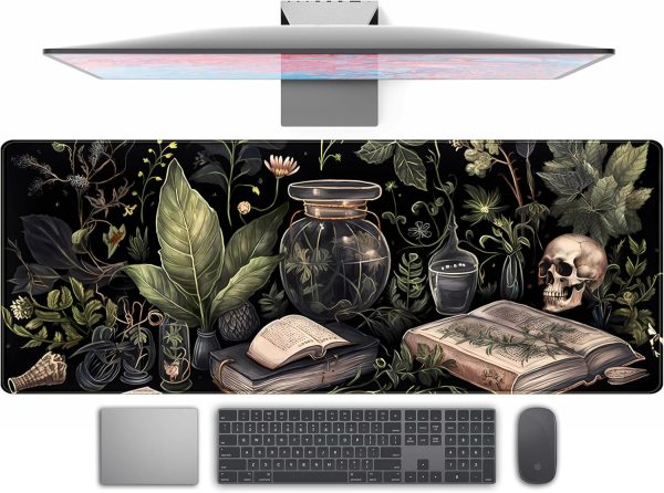 Dark Academia Desk Mat Mouse Pad XL Extended Large Gaming Desk Pad Mousepad, Mystical Green Plant Computer Laptop Keyboard and Mouse Mat, Desktop Protector Mat for Women Girl Office 31.5x11.8 in