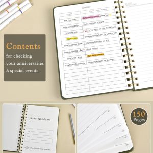Lined Spiral Journal Notebook, A5 Hardcover Spiral Journals for Women Men, 150 Numbered Pages Spiral Bound Notebook, 100 GSM College Ruled Notebooks for Writing Note Taking 5.75″ x 8.38″, Olive Green