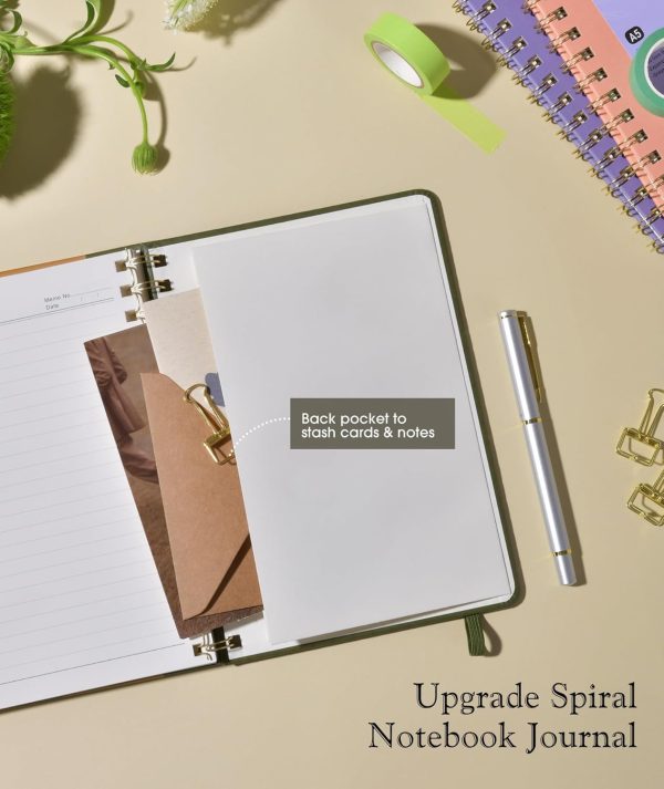 Lined Spiral Journal Notebook, A5 Hardcover Spiral Journals for Women Men, 150 Numbered Pages Spiral Bound Notebook, 100 GSM College Ruled Notebooks for Writing Note Taking 5.75" x 8.38", Olive Green - Image 6