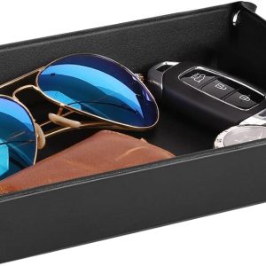 Luxspire Valet tray, PU Leather Tray, Catchall Tray, Men Women Jewelry Key Tray, Desk Storage Plate for Key Coin Phone Jewelry Wallet, Medium Size – Black