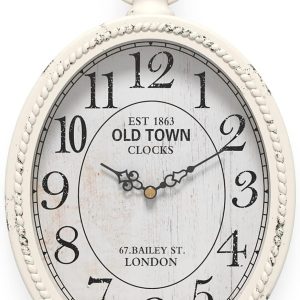 Menterry Small Retro Oval Wall Clock, Antique Old Design, White Vintage Style, Battery Operated Silent Decor Wall Clocks for Kitchen,Bedroom,Farmhouse,Bathroom (11.2″ H x 6.7″ W)