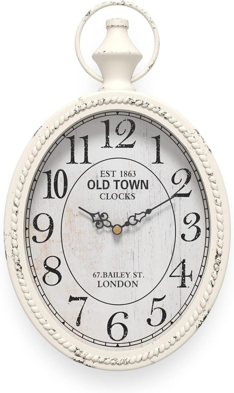 Menterry Small Retro Oval Wall Clock, Antique Old Design, White Vintage Style, Battery Operated Silent Decor Wall Clocks for Kitchen,Bedroom,Farmhouse,Bathroom (11.2″ H x 6.7″ W)
