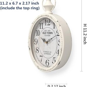 Menterry Small Retro Oval Wall Clock, Antique Old Design, White Vintage Style, Battery Operated Silent Decor Wall Clocks for Kitchen,Bedroom,Farmhouse,Bathroom (11.2″ H x 6.7″ W)