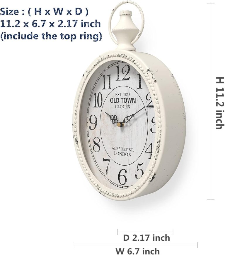 Menterry Small Retro Oval Wall Clock, Antique Old Design, White Vintage Style, Battery Operated Silent Decor Wall Clocks for Kitchen,Bedroom,Farmhouse,Bathroom (11.2″ H x 6.7″ W)