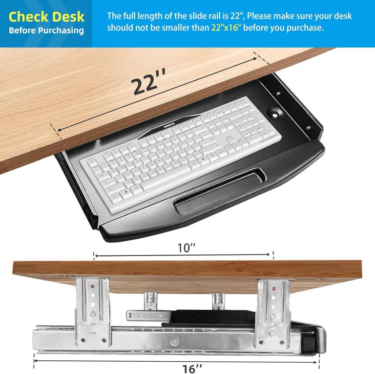 TOOCUST Solid Steel Under Desk Keyboard Tray with 360° Rotating Mouse Platform,Keyboard Shelf Sliding,Under Desk Mounted Keyboard Holder Slide Out,Under Desk 28″Lx10″W