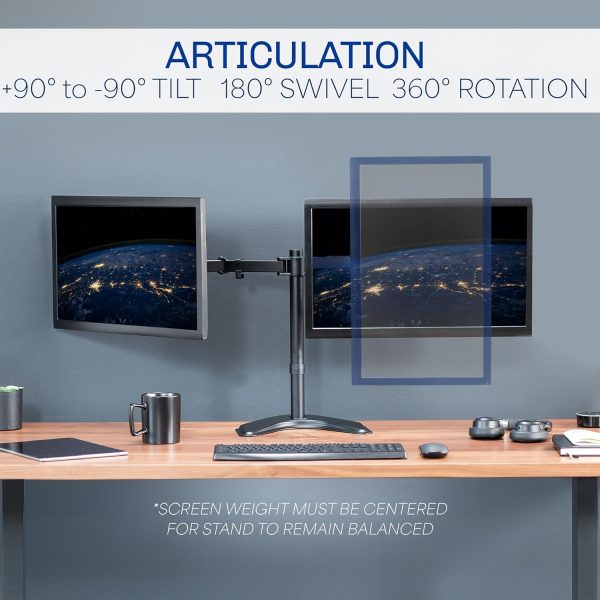 VIVO STAND-V002F Dual LED LCD Monitor Free-Standing Desk Stand for 2 Screens up to 27 Inch Heavy-Duty Fully Adjustable Arms with Max VESA 100x100mm - Image 4
