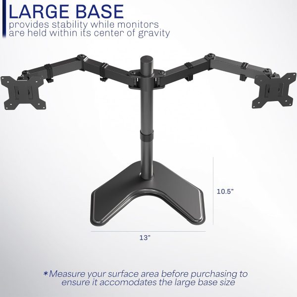 VIVO STAND-V002F Dual LED LCD Monitor Free-Standing Desk Stand for 2 Screens up to 27 Inch Heavy-Duty Fully Adjustable Arms with Max VESA 100x100mm - Image 5
