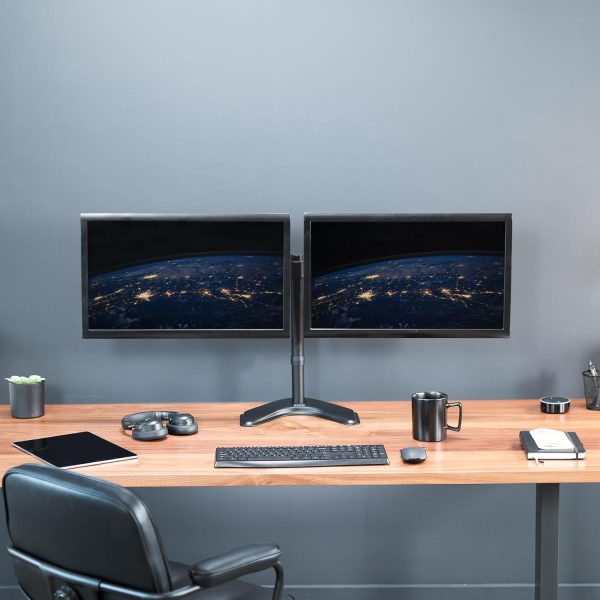 VIVO STAND-V002F Dual LED LCD Monitor Free-Standing Desk Stand for 2 Screens up to 27 Inch Heavy-Duty Fully Adjustable Arms with Max VESA 100x100mm - Image 9