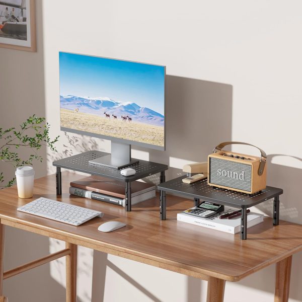 WALI Dual Monitor Stand for Desk, Desk Monitor Riser 3 Height Adjustable, Laptop Riser with Airflow Vents, Desk Organizer for Computer, Laptop, Printer, Notebook (STT003-2), 2 Pack, Black - Image 7