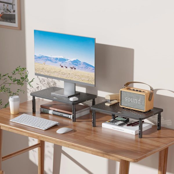WALI Dual Monitor Stand for Desk, Desk Monitor Riser 3 Height Adjustable, Laptop Riser with Airflow Vents, Desk Organizer for Computer, Laptop, Printer, Notebook (STT003-2), 2 Pack, Black - Image 8