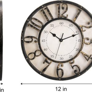 ZOOFOX 12 Inch Retro Wall Clock, Silent Non-Ticking Battery Operated Movement Decorative Round Quartz Wall Clock, Raised 3D Arabic Numeral Clock for Home, Living Room, Kitchen, Office