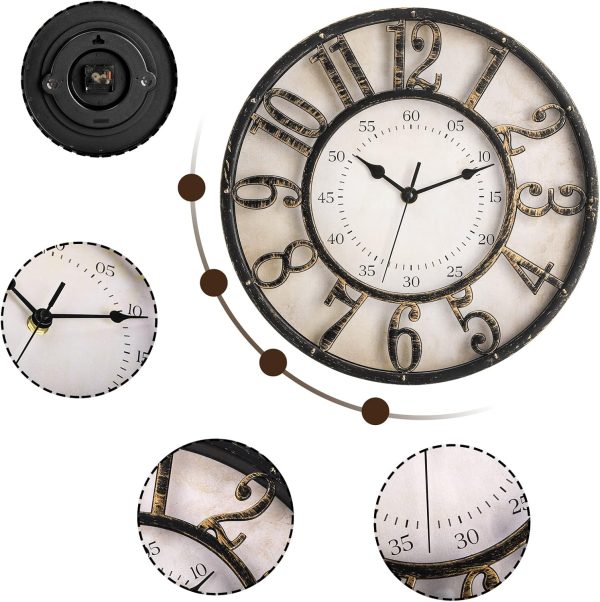 ZOOFOX 12 Inch Retro Wall Clock, Silent Non-Ticking Battery Operated Movement Decorative Round Quartz Wall Clock, Raised 3D Arabic Numeral Clock for Home, Living Room, Kitchen, Office - Image 3
